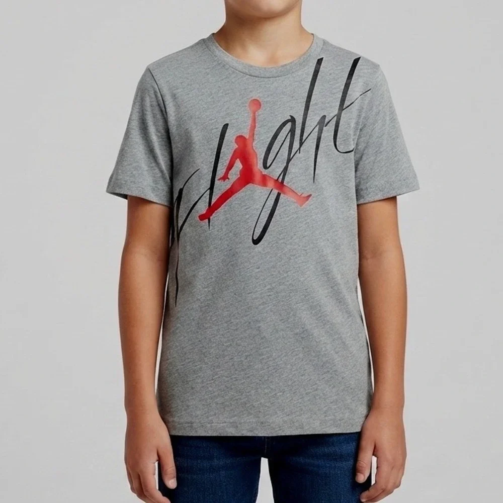 Jordan Flight T-Shirt Kids XL Gray Red Jumpman Logo Short Sleeve Tee